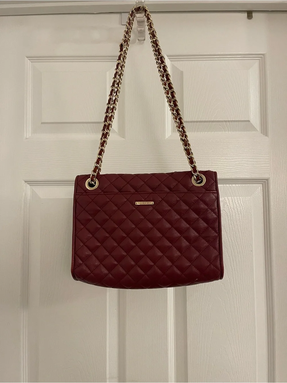 Rebecca Minkoff Quilted Shoulder Bag in Wine Red with Gold Chain